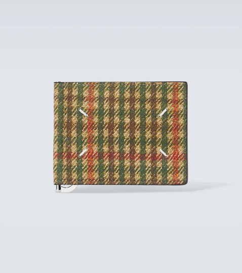 Checked leather trifold wallet