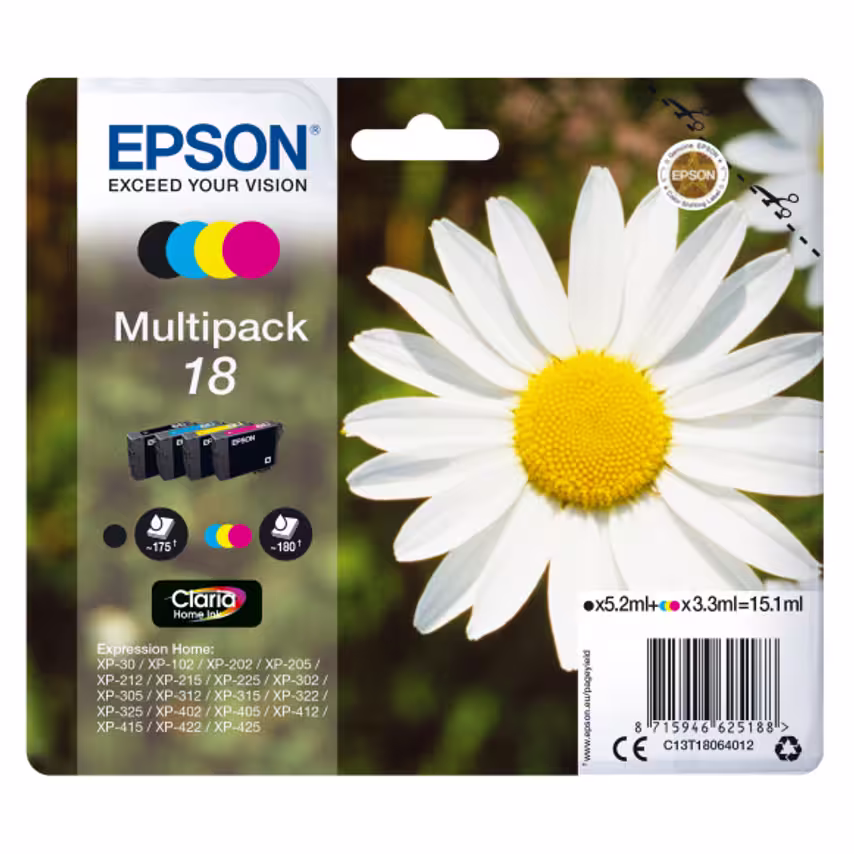 Epson Epson 18XL Daisy Black CMY Colour High Yield Ink Cartridge 11.5ml 3x7ml Mu