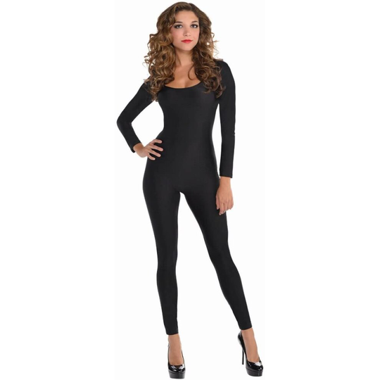 (Small/Medium) Adult Catsuit Black Jumpsuit Ladies Fancy Dress Costume Outfit
