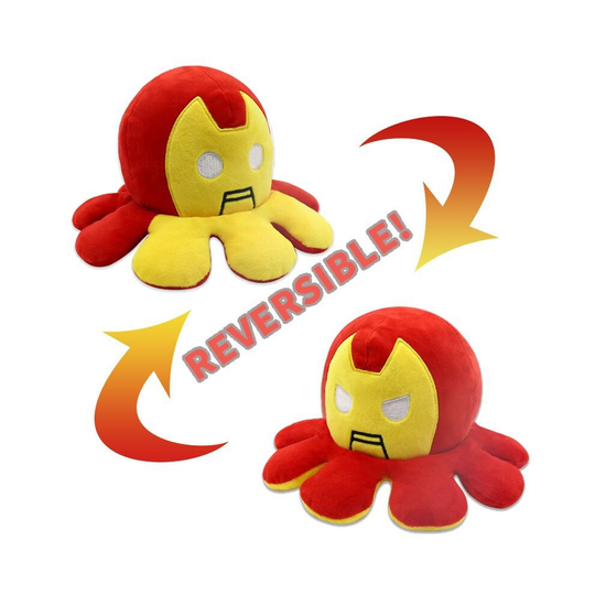 (Iron Man, 20cm/7.8in) Hulk Spiderman Captain America Iron Man Flip Reversible Octopus Plush Doll Toys