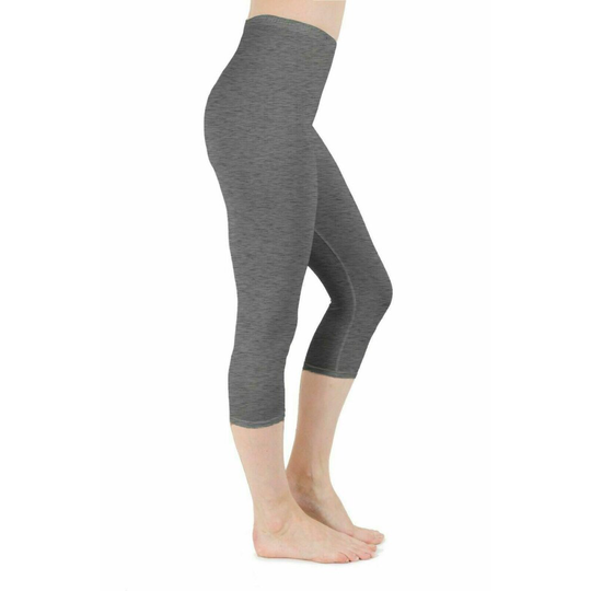 (Dark Grey, 2XL / UK Size 18-20) Ladies Plain Stretchy Cropped Capri 3/4 Length Leggings Jegging Pants Size 8-24