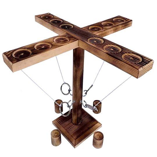 Hook and Ring Toss Battle Game Handmade Wooden Toy for 4 People Play