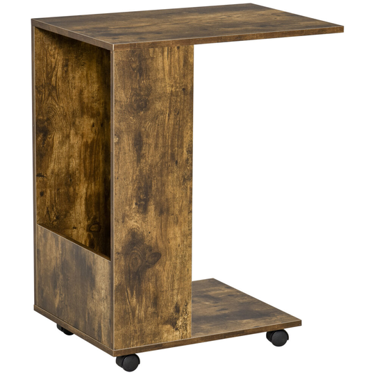 HOMCOM Mobile Sofa Side Table for Laptop Coffee w/ Storage Brown