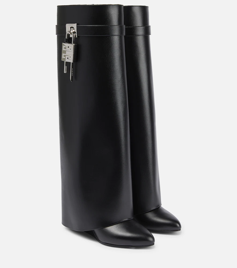 Shark Lock leather knee-high boots