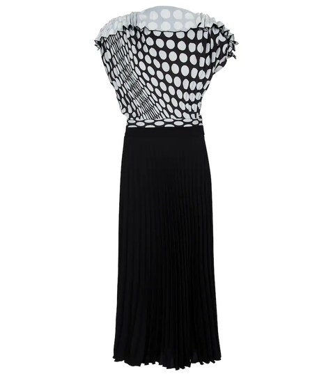 Polka-dot pleated midi dress