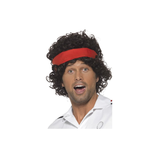 Eighties Brown Tennis Player Wig - wig tennis player headband fancy dress 80s mens costume eighties john brown smiffys