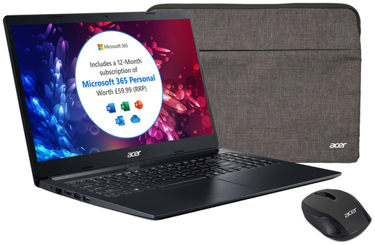 Acer Aspire 3 15.6in Celeron 4GB 128GB Laptop Bundle