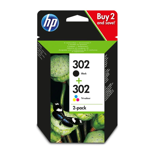 HP 302 Black Standard Capacity Tricolour Ink Cartridge 4ml & 3.5ml Twinpack - X4