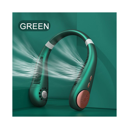 (Green) Portable Leafless Hanging Lazy Neck Fan 360 Degree