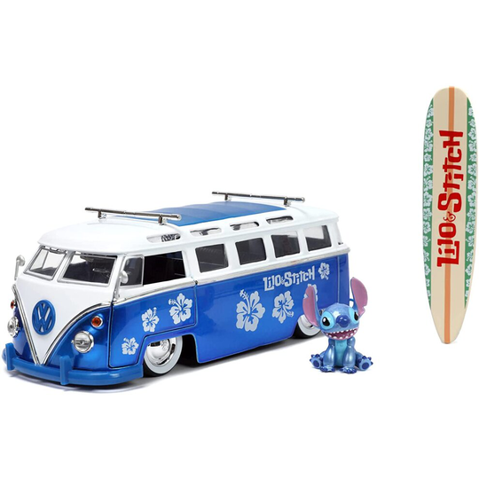 Jada Toys 253075000 Stitch Van with Figure, 1:24, Car, As Seen on Film and TV, Volkswagen T1 Bus Die Cast, Multicoloured