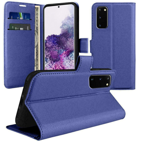 (Blue) For Samsung A12 Wallet Case PU Leather Wallet Flip Phone Case