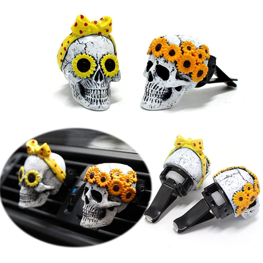 2PCS Ghost Head Car Vent Clip Gothic Skull Car Air Outlet Freshener Perfume Clip Horror Skeleton Car Pendant Ornaments Aroma Diffuser Decor