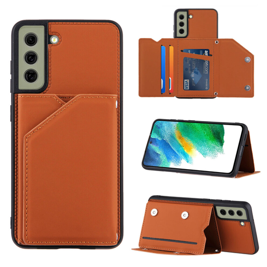 Samsung Galaxy S21 FE Leather Case with Card Slots -Orange