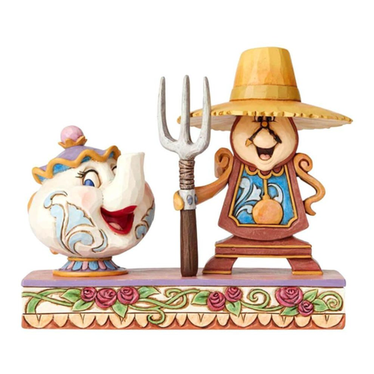 Disney Traditions Mrs Potts and Cogsworth 'Workin' Round the Clock' Figurine
