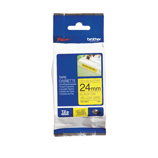 Brother P-Touch Tape 24mm Black on Yellow (Fade resistant and wipe- clean) TZES6