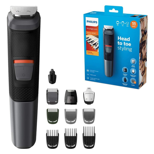 Philips 11-in-1 All-In-One Trimmer, Series 5000 Grooming Kit for Beard, Hair & Body with 11 Attachments, Including Nose Trimmer, Self-Sharpening
