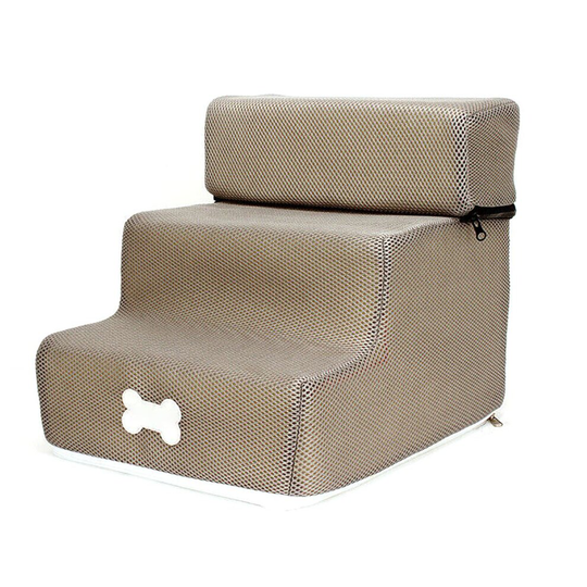 (Camel) Pet Dog Ladder 3 Step Soft Stairs Lightweight Washable Cover Ramp Removable Top