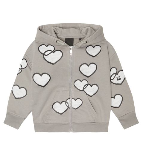 Heart-print jersey zip-up hoodie