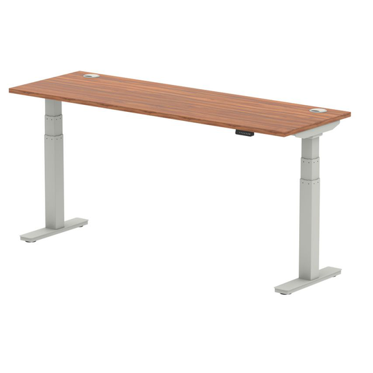 Dynamic Air 1800/600 Walnut Height Adjustable Desk with Cable Ports with Silver