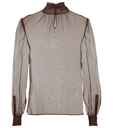 Sheer mockneck silk blouse