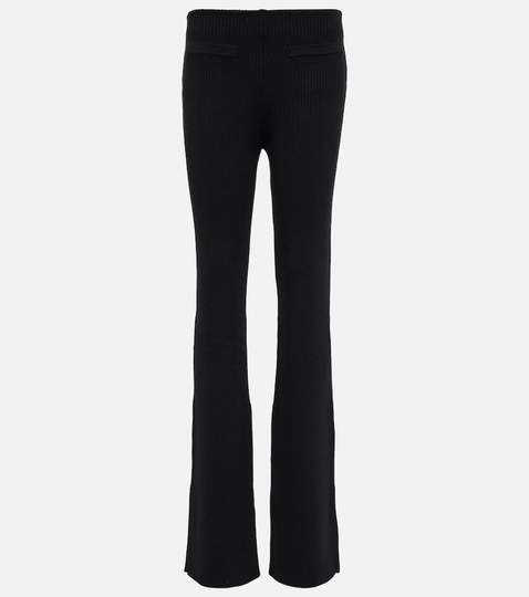 Ribbed-knit straight wool pants