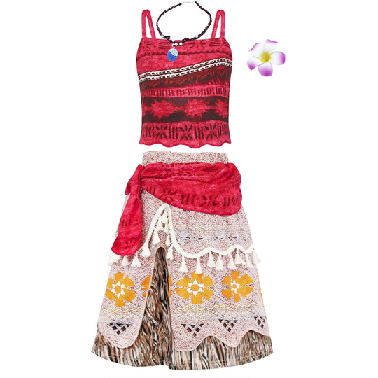 (9-10 Years) AmzBarley Moana Costume Fancy Dress up Outfit for Girls Kids Halloween Birthday Holiday Cosplay Clothing Set Childs Sleeveless Clothes