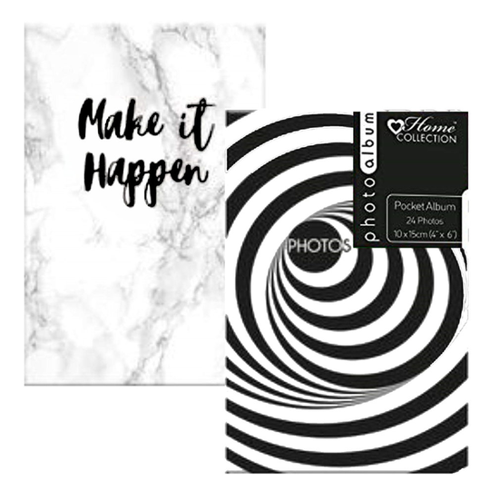 Twin Pack Mini Pocket Photo Albums - 4"x6" 24 Photos - Black & White