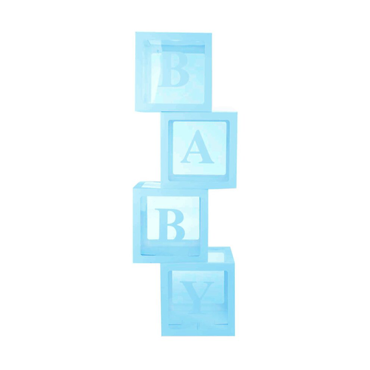 (Blue) Baby Shower Transparent Cube Balloon Decoration Party Box Girl Boy 4pcs