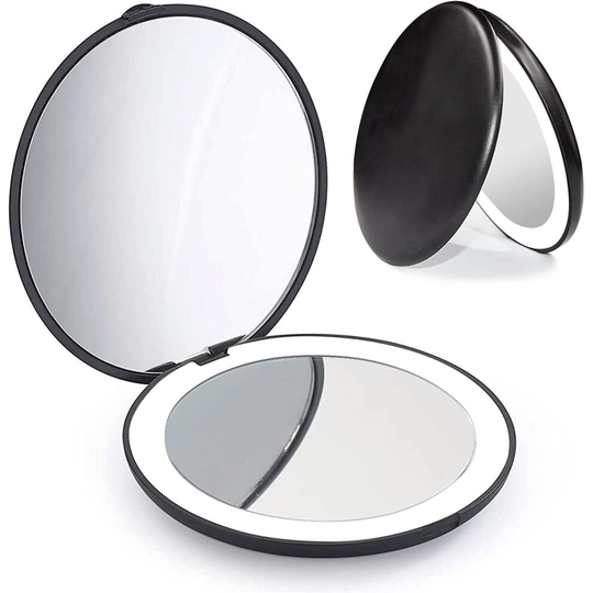 Compact Makeup Mirror 1X/10X Magnifying LED Light Travel Makeup Mirror