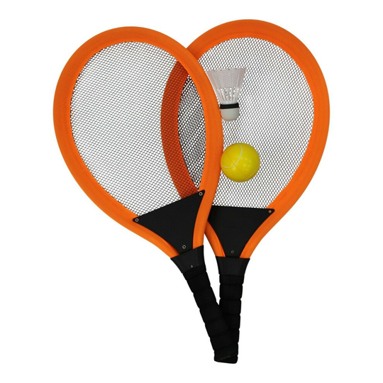 (Orange) Giant Soft Tennis Set | Jumbo Beach Rackets, Ball & Shuttlecock Kit