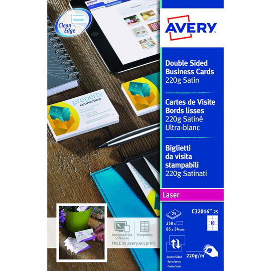 Avery Business Card Double Sided 10 Per Sheet 220gsm Satin (Pack 250) C32016-25