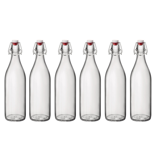 (1L, 6) 1L Clear Glass Swing Flip Top Lid Water Bottle Set
