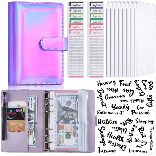 A6 Budget Binder PU Leather Money Saving Wallet Binder Cash Envelopes