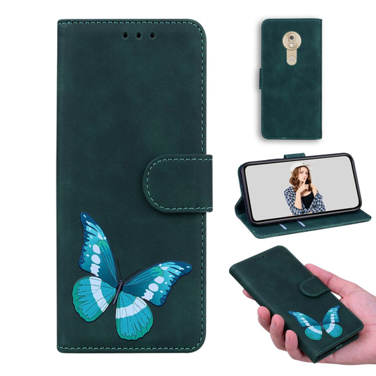 Case for Motorola Moto G7 Play Butterfly Cover Premium Leather Magnetic- Green