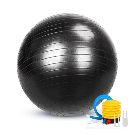 (Black, 65 cm) Exercise Gym Ball Anti-Burst Pilates Yoga Core Birthing Training With Pump