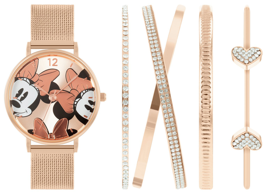 Disney Minnie Mouse Rose Gold Watch and Bracelets Set