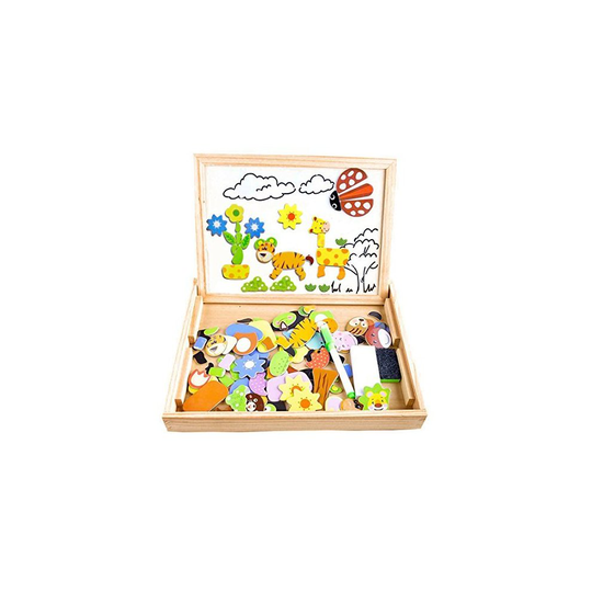 Cooljoy 100 Pieces Wooden Kids Toy Magnetic Board Puzzle Games, Double Face Jigsaw& Drawing Easel Chalkboard Educational Learning Toys for...