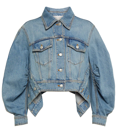 Puff-sleeve cropped denim jacket