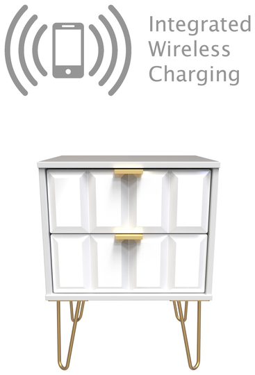 Calvello 2 Drawer Charge Bedside Table - White