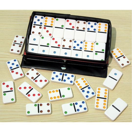 Plastic Double Six Dominos with Coloured Spots | Ref. 00117