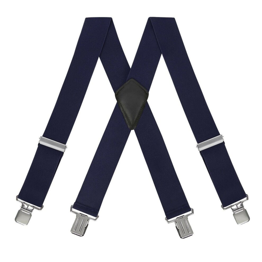 (Navy Blue, 50mm) Unisex Braces Plain Colour Wide Heavy Duty Adjustable Suspender