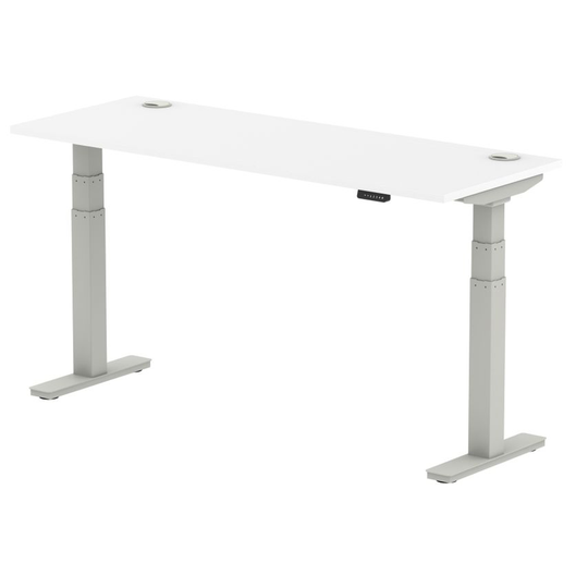 Dynamic Air 1600/600 White Height Adjustable Desk with Cable Ports with Silver L