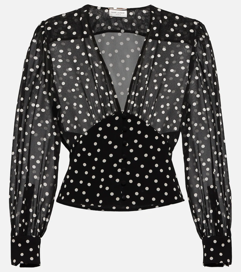 Polka-dot silk georgette blouse