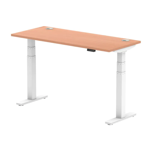 Dynamic Air 1400/600 Beech Height Adjustable Desk with Cable Ports with White Le