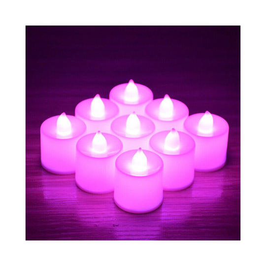 (Pink & No Flickering Type) Small Electric LED Candle Tea Lights Flameless Battery Powered Valentine Decor