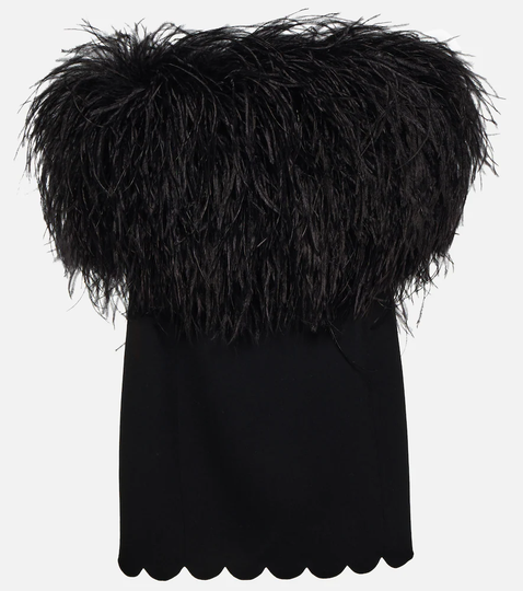 Feather-trimmed wool minidress