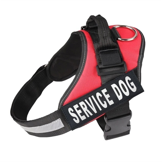 (Red, XS) JS One Adjustable Service Dog Vest D-Ring Harness with Reflective Outdoor Pet Vest, Safety Handle Bands Comfortable Dog Walking Lightweight
