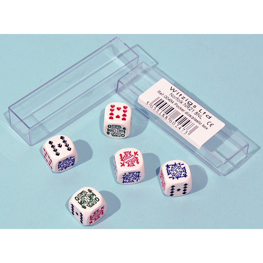 Set of five Poker dice in plastic case 00545