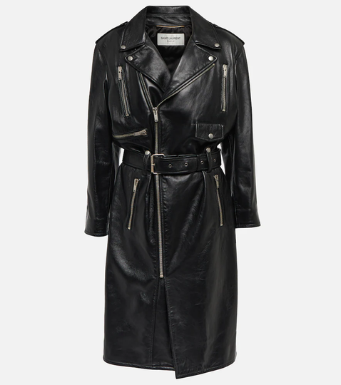Belted leather coat