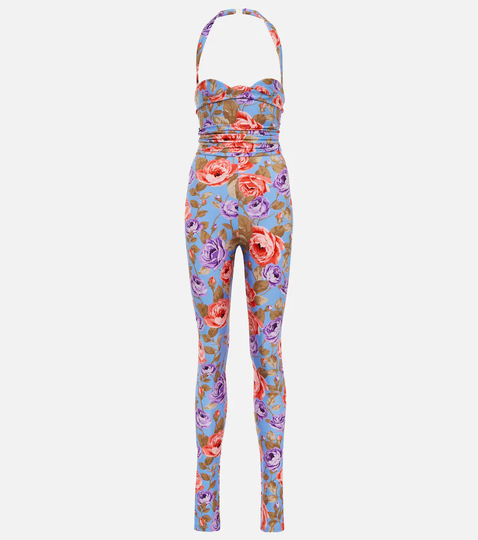Floral jersey halterneck jumpsuit